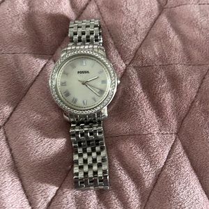 Fossil boyfriend watch with rhinestones.